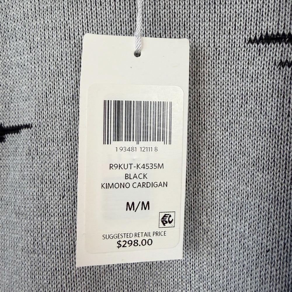 Eileen Fisher Black Kimono Cardigan Medium Open Sweater Pattern Office Knit - Picture 3 of 11